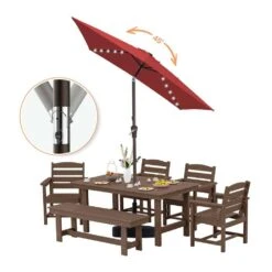 6.5 X 10 Ft. Market Solar LED Lighted Tilt Patio Umbrella Rectangular Outdoor Umbrella In Red -More Furniture Store jearey market umbrellas 6 5x10zzs dz rd 77 1000