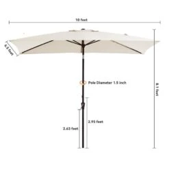 6.5 X 10 Ft. Market Solar LED Lighted Tilt Patio Umbrella Rectangular Outdoor Umbrella In Off-White -More Furniture Store jearey market umbrellas 6 5x10zzs dz wt 1f 1000