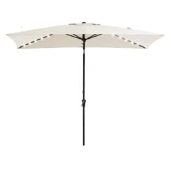 6.5 X 10 Ft. Market Solar LED Lighted Tilt Patio Umbrella Rectangular Outdoor Umbrella In Off-White