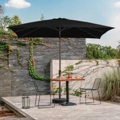 8 Ft. X 10 Ft. Steel Rectangular Market Umbrella In Black