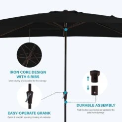 8 Ft. X 10 Ft. Steel Rectangular Market Umbrella In Black -More Furniture Store jearey market umbrellas 8x10jxs black c3 1000