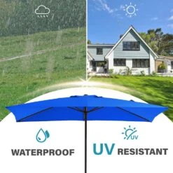 8 Ft. X 10 Ft. Steel Rectangular Market Umbrella In Blue -More Furniture Store jearey market umbrellas 8x10jxs blue 4f 1000