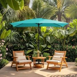 8 Ft. X 10 Ft. Steel Rectangular Market Umbrella In Peacock Blue -More Furniture Store jearey market umbrellas 8x10jxs pblue 40 1000