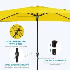 8 Ft. X 10 Ft. Steel Rectangular Market Umbrella In Yellow -More Furniture Store jearey market umbrellas 8x10jxs yellow 4f 1000