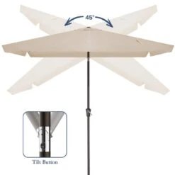 6.5 Ft X 10 Ft. Rectangular Steel Market Crank And Tilt Outdoor Patio Umbrella In Tan -More Furniture Store jearey market umbrellas cb 6 5 10 bg 1f 1000