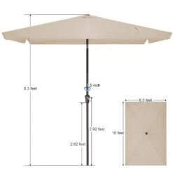 6.5 Ft X 10 Ft. Rectangular Steel Market Crank And Tilt Outdoor Patio Umbrella In Tan -More Furniture Store jearey market umbrellas cb 6 5 10 bg 77 1000