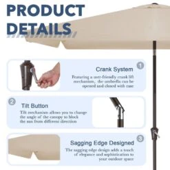6.5 Ft X 10 Ft. Rectangular Steel Market Crank And Tilt Outdoor Patio Umbrella In Tan -More Furniture Store jearey market umbrellas cb 6 5 10 bg c3 1000