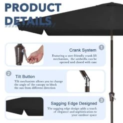 6.5 Ft X 10 Ft. Rectangular Steel Market Crank And Tilt Outdoor Patio Umbrella In Black -More Furniture Store jearey market umbrellas cb 6 5 10 bk c3 1000