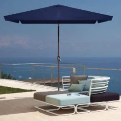6.5 Ft X 10 Ft. Rectangular Steel Market Crank And Tilt Outdoor Patio Umbrella In Navy
