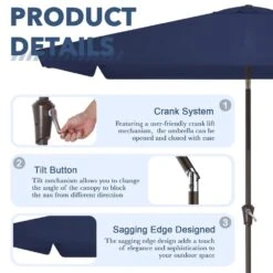 6.5 Ft X 10 Ft. Rectangular Steel Market Crank And Tilt Outdoor Patio Umbrella In Navy -More Furniture Store jearey market umbrellas cb 6 5 10 nv c3 1000