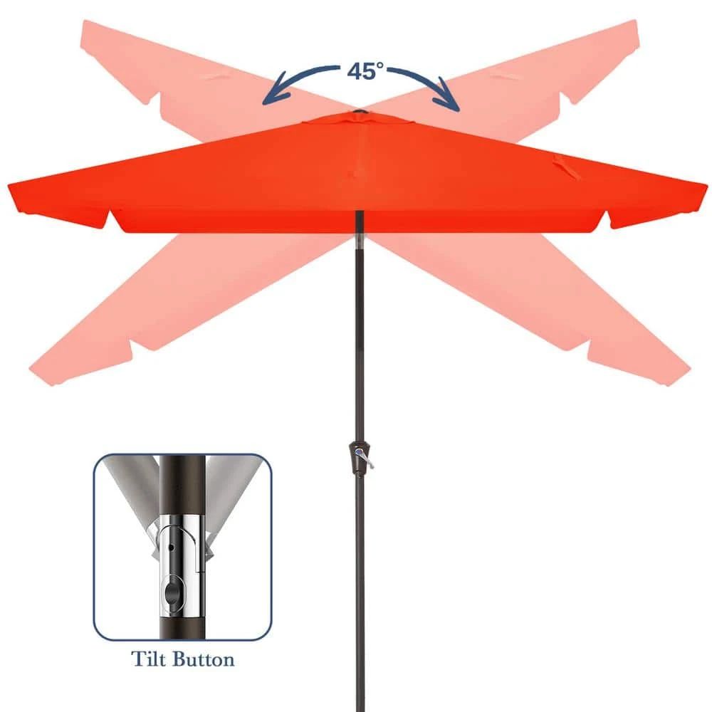 6.5 Ft. X 10 Ft. Rectangular Steel Market Crank And Tilt Outdoor Patio Umbrella In Pumpkin 7 6.5 Ft. X 10 Ft. Rectangular Steel Market Crank And Tilt Outdoor Patio Umbrella In Pumpkin - Image 7