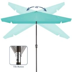 6.5 Ft X 10 Ft. Rectangular Steel Market Crank And Tilt Outdoor Patio Umbrella In Peacock Blue -More Furniture Store jearey market umbrellas cb 6 5 10 pb 1f 1000