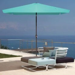 6.5 Ft X 10 Ft. Rectangular Steel Market Crank And Tilt Outdoor Patio Umbrella In Peacock Blue