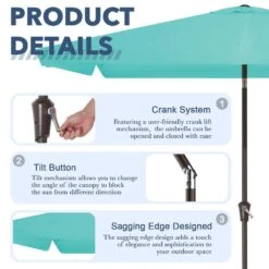 6.5 Ft X 10 Ft. Rectangular Steel Market Crank And Tilt Outdoor Patio Umbrella In Peacock Blue -More Furniture Store jearey market umbrellas cb 6 5 10 pb c3 1000