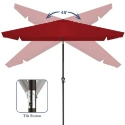 6.5 Ft. X 10 Ft. Rectangular Steel Market Crank And Tilt Outdoor Patio Umbrella In Red -More Furniture Store jearey market umbrellas cb 6 5 10 rd 1f 1000