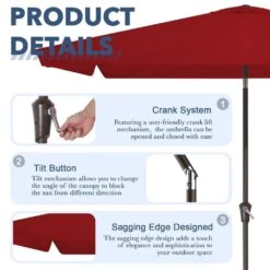 6.5 Ft. X 10 Ft. Rectangular Steel Market Crank And Tilt Outdoor Patio Umbrella In Red -More Furniture Store jearey market umbrellas cb 6 5 10 rd c3 1000