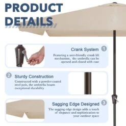 8 Ft X 10 Ft. Rectangular Steel Market Crank And Tilt Outdoor Patio Umbrella In Tan -More Furniture Store jearey market umbrellas cb 8 10 bg c3 1000