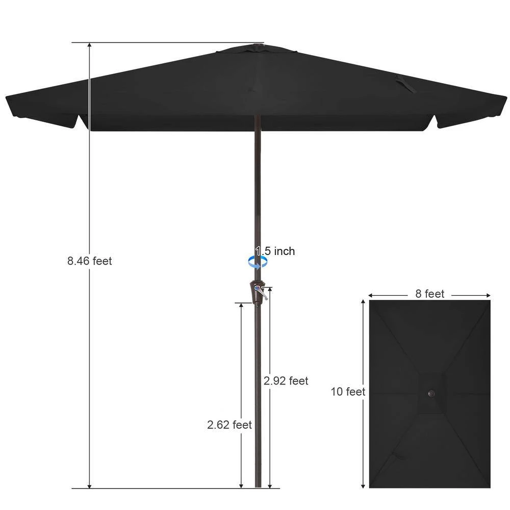 8 Ft X 10 Ft. Rectangular Steel Market Crank And Tilt Outdoor Patio Umbrella In Black 4 8 Ft X 10 Ft. Rectangular Steel Market Crank And Tilt Outdoor Patio Umbrella In Black - Image 4