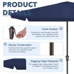 8 Ft X 10 Ft. Rectangular Steel Market Crank And Tilt Outdoor Patio Umbrella In Navy -More Furniture Store jearey market umbrellas cb 8 10 nv c3 1000