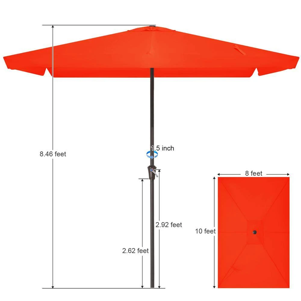 8 Ft X 10 Ft. Rectangular Steel Market Crank And Tilt Outdoor Patio Umbrella In Pumpkin 4 8 Ft X 10 Ft. Rectangular Steel Market Crank And Tilt Outdoor Patio Umbrella In Pumpkin - Image 4