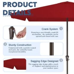 8 Ft X 10 Ft. Rectangular Steel Market Crank And Tilt Outdoor Patio Umbrella In Red -More Furniture Store jearey market umbrellas cb 8 10 rd c3 1000