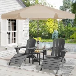 10 Ft. Steel Market Crank And Tilt Outdoor Patio Umbrella In Beige