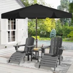 10 Ft. Steel Market Crank And Tilt Outdoor Patio Umbrella In Black