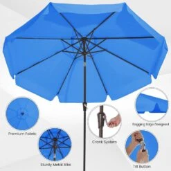 10 Ft. Steel Market Crank And Tilt Outdoor Patio Umbrella In Blue -More Furniture Store jearey market umbrellas cbzzs 10 bu c3 1000