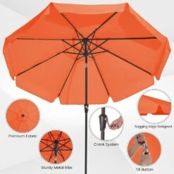 10 Ft. Steel Market Crank And Tilt Outdoor Patio Umbrella In Pumpkin -More Furniture Store jearey market umbrellas cbzzs 10 og c3 1000