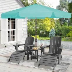 10 Ft. Steel Market Crank And Tilt Outdoor Patio Umbrella In Peacock Blue