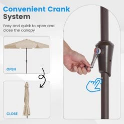 11 Ft. Steel Market Crank Outdoor Patio Umbrella In Beige -More Furniture Store jearey market umbrellas cbzzs 11 bg 4f 1000