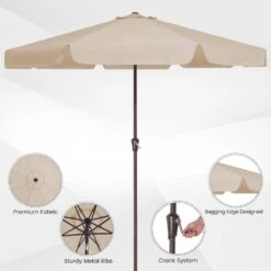 11 Ft. Steel Market Crank Outdoor Patio Umbrella In Beige -More Furniture Store jearey market umbrellas cbzzs 11 bg c3 1000