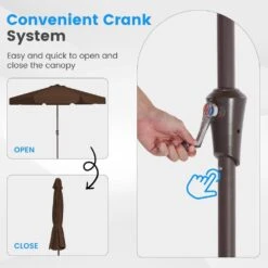 11 Ft. Steel Market Crank Outdoor Patio Umbrella In Brown -More Furniture Store jearey market umbrellas cbzzs 11 bn 4f 1000
