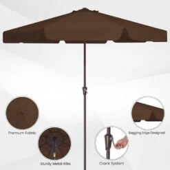 11 Ft. Steel Market Crank Outdoor Patio Umbrella In Brown -More Furniture Store jearey market umbrellas cbzzs 11 bn c3 1000