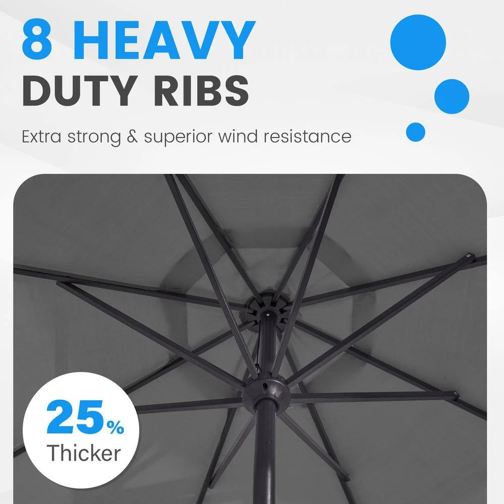 11 Ft. Steel Market Crank Outdoor Patio Umbrella In Gray 7 11 Ft. Steel Market Crank Outdoor Patio Umbrella In Gray - Image 7