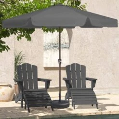 11 Ft. Steel Market Crank Outdoor Patio Umbrella In Gray
