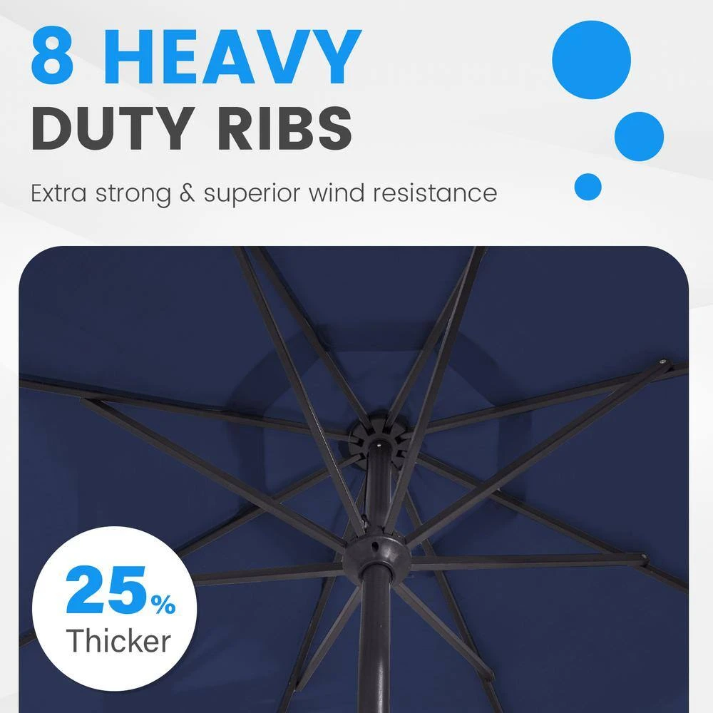 11 Ft. Steel Market Crank Outdoor Patio Umbrella In Navy 7 11 Ft. Steel Market Crank Outdoor Patio Umbrella In Navy - Image 7