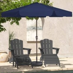 11 Ft. Steel Market Crank Outdoor Patio Umbrella In Navy