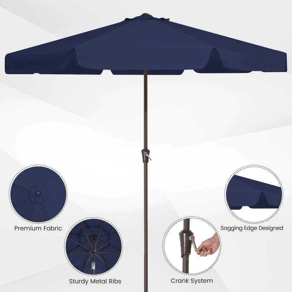 11 Ft. Steel Market Crank Outdoor Patio Umbrella In Navy 4 11 Ft. Steel Market Crank Outdoor Patio Umbrella In Navy - Image 4