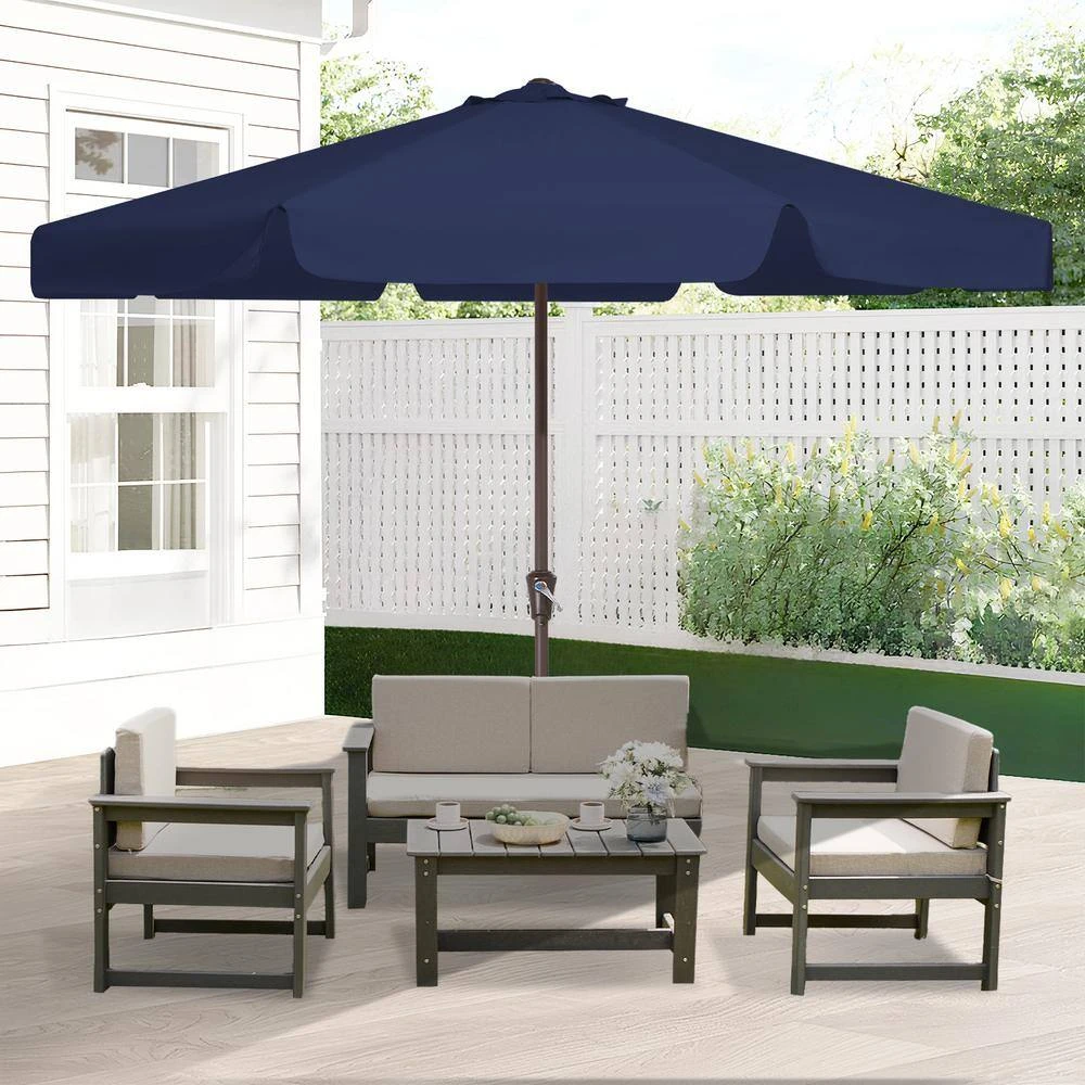 11 Ft. Steel Market Crank Outdoor Patio Umbrella In Navy 2 11 Ft. Steel Market Crank Outdoor Patio Umbrella In Navy - Image 2