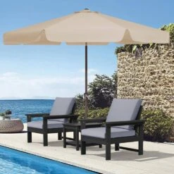 9 Ft. Steel Market Crank And Tilt Outdoor Patio Umbrella In Beige -More Furniture Store jearey market umbrellas cbzzs 9 bg de 1000