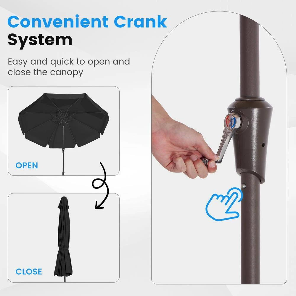 9 Ft. Steel Market Crank And Tilt Outdoor Patio Umbrella In Black 5 9 Ft. Steel Market Crank And Tilt Outdoor Patio Umbrella In Black - Image 5