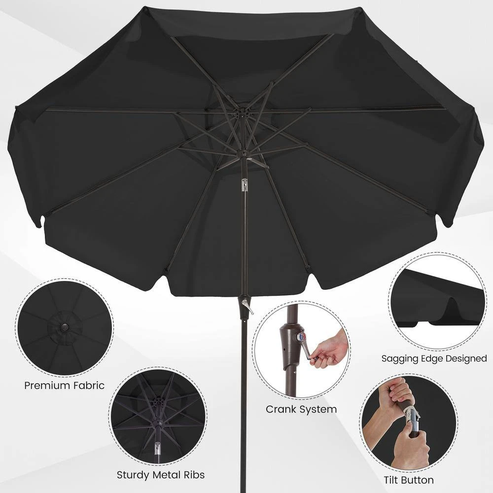 9 Ft. Steel Market Crank And Tilt Outdoor Patio Umbrella In Black 4 9 Ft. Steel Market Crank And Tilt Outdoor Patio Umbrella In Black - Image 4