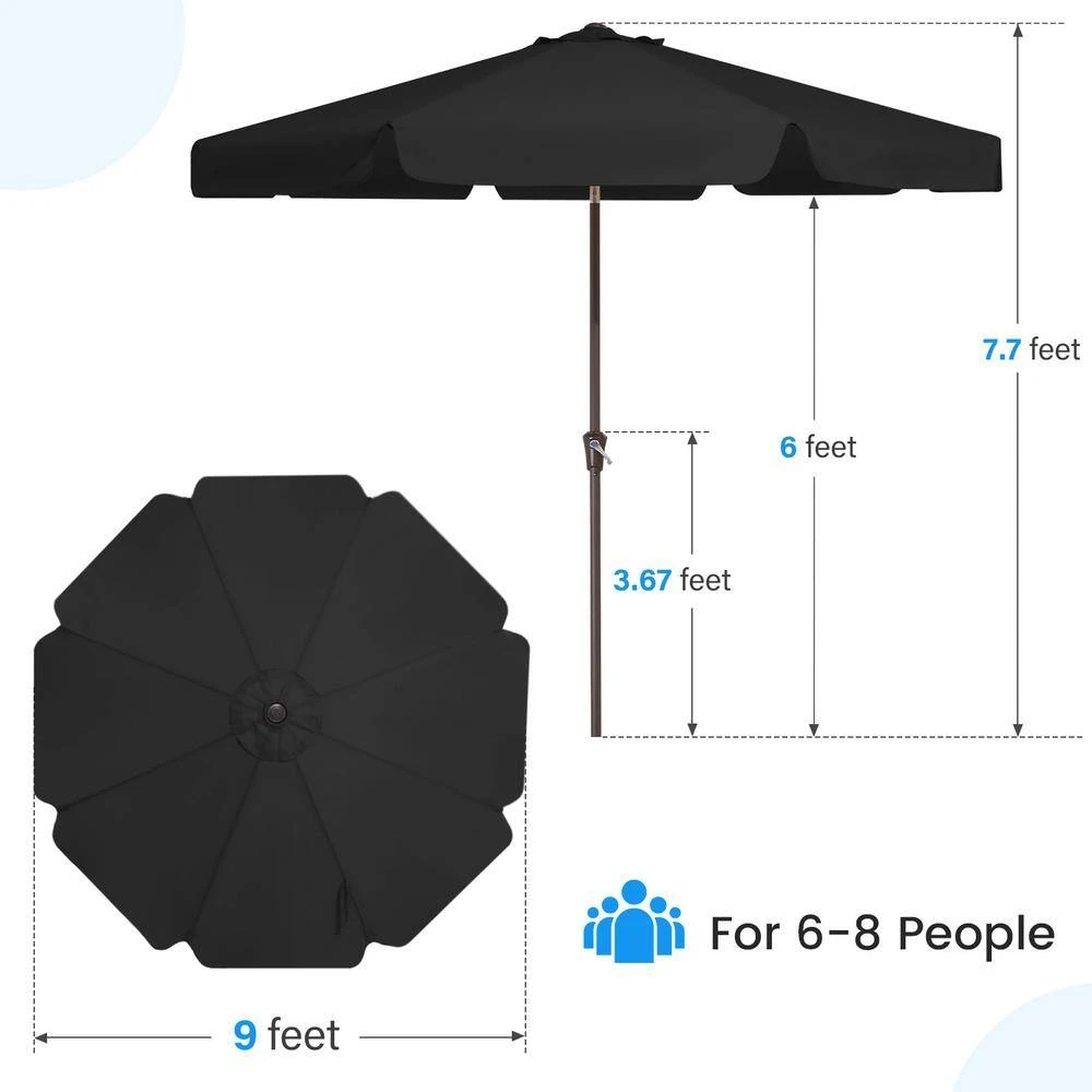 9 Ft. Steel Market Crank And Tilt Outdoor Patio Umbrella In Black 8 9 Ft. Steel Market Crank And Tilt Outdoor Patio Umbrella In Black - Image 8