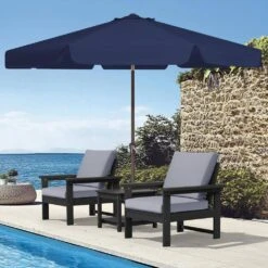 9 Ft. Steel Market Crank And Tilt Outdoor Patio Umbrella In Navy