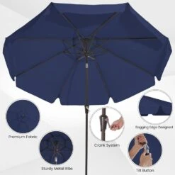 9 Ft. Steel Market Crank And Tilt Outdoor Patio Umbrella In Navy -More Furniture Store jearey market umbrellas cbzzs 9 nv c3 1000