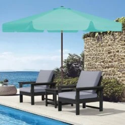 9 Ft. Steel Market Crank And Tilt Outdoor Patio Umbrella In Peacock Blue