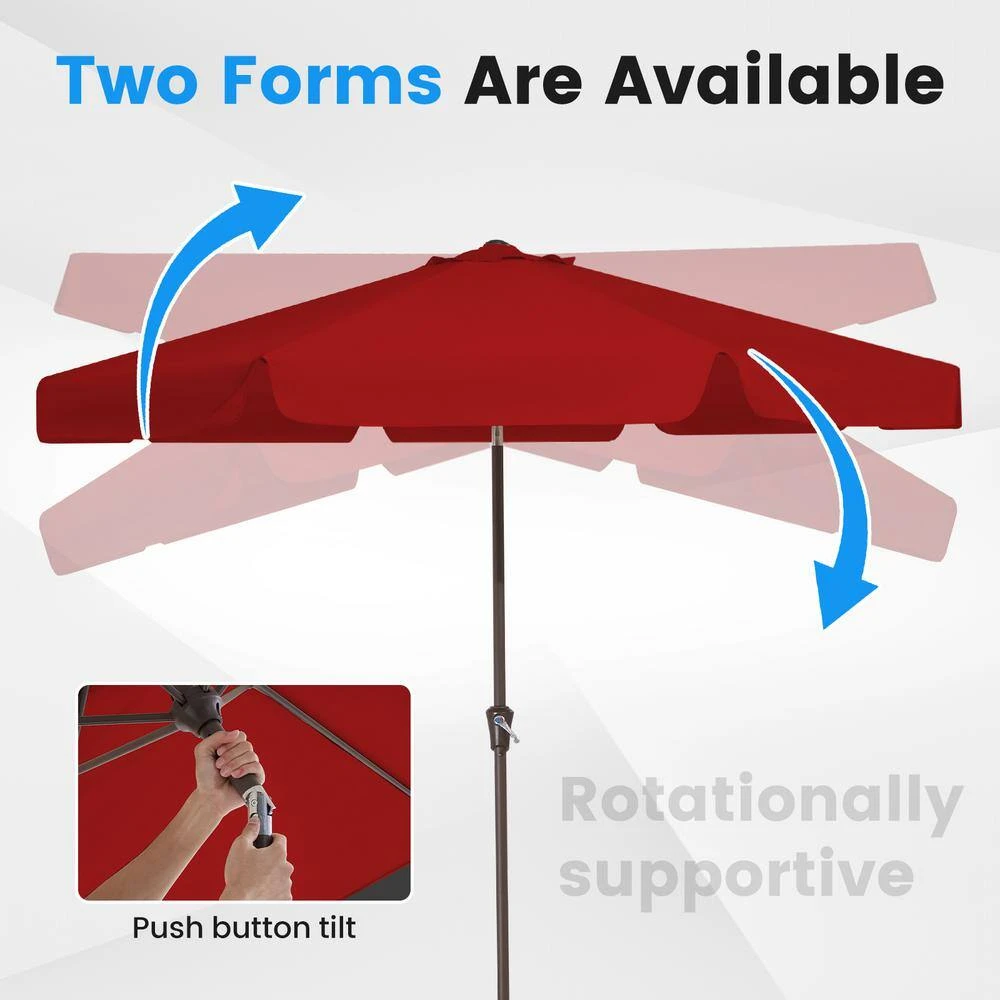 9 Ft. Steel Market Crank And Tilt Outdoor Patio Umbrella In Red 6 9 Ft. Steel Market Crank And Tilt Outdoor Patio Umbrella In Red - Image 6