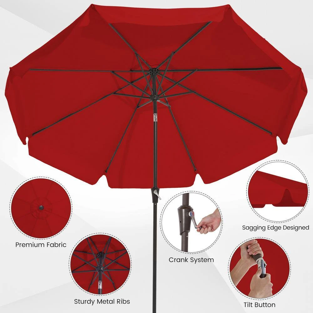 9 Ft. Steel Market Crank And Tilt Outdoor Patio Umbrella In Red 4 9 Ft. Steel Market Crank And Tilt Outdoor Patio Umbrella In Red - Image 4
