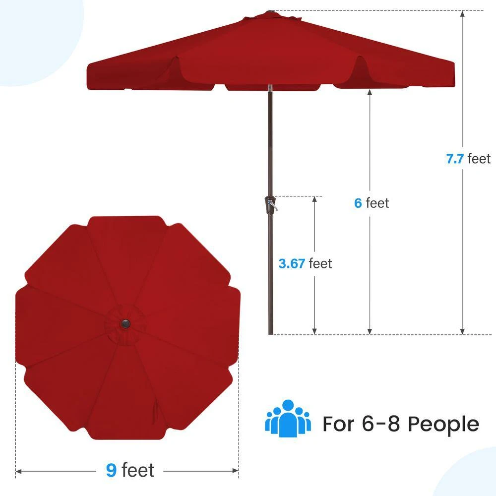 9 Ft. Steel Market Crank And Tilt Outdoor Patio Umbrella In Red 8 9 Ft. Steel Market Crank And Tilt Outdoor Patio Umbrella In Red - Image 8